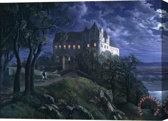 Ernst Ferdinand Oehme Burg Scharfenberg Bei Nacht Stretched Canvas Print / Canvas Art