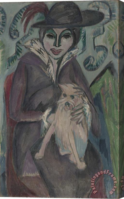 Ernst Ludwig Kirchner Frau Mit Hund I (woman with Dog I) Stretched Canvas Painting / Canvas Art