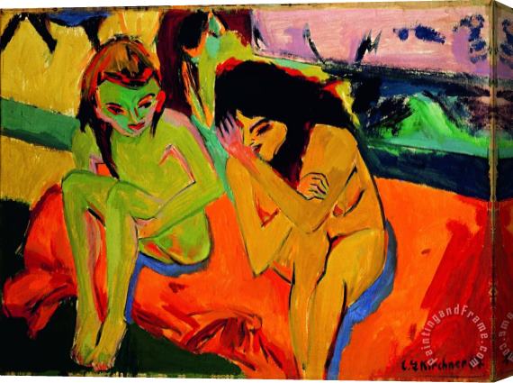 Ernst Ludwig Kirchner Naked Girlstalking Stretched Canvas Painting / Canvas Art