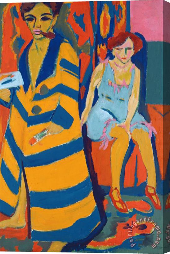 Ernst Ludwig Kirchner Self Portrait With A Model Stretched Canvas Painting / Canvas Art