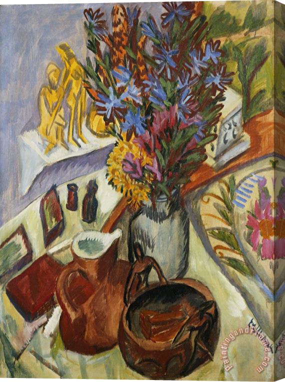 Ernst Ludwig Kirchner Still Life With Jug And African Bowl Stretched Canvas Painting / Canvas Art