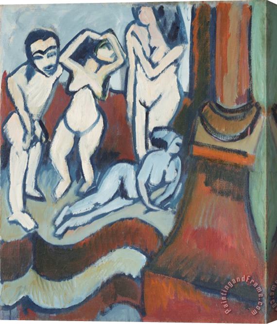 Ernst Ludwig Kirchner Vier Holzplastiken (recto)/ Schlittschuhlaufer (verso), 1912 (recto), 1929 1930 (verso) Stretched Canvas Painting / Canvas Art