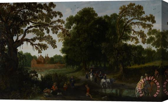 Esaias I van de Velde Landscape With A Courtly Procession Before Abtspoel Castle Stretched Canvas Print / Canvas Art