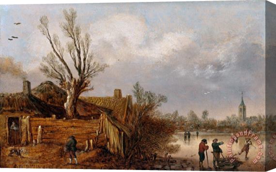 Esaias Van De Velde Cottages And Frozen River Stretched Canvas Painting / Canvas Art