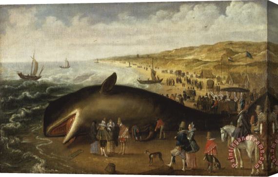 Esaias van de Velde Whale Stranding of 1617 : The Whale Beached Between Scheveningen And Katwijk on 20 Or 21 January 1617, with Elegant Sightseers. Stretched Canvas Print / Canvas Art