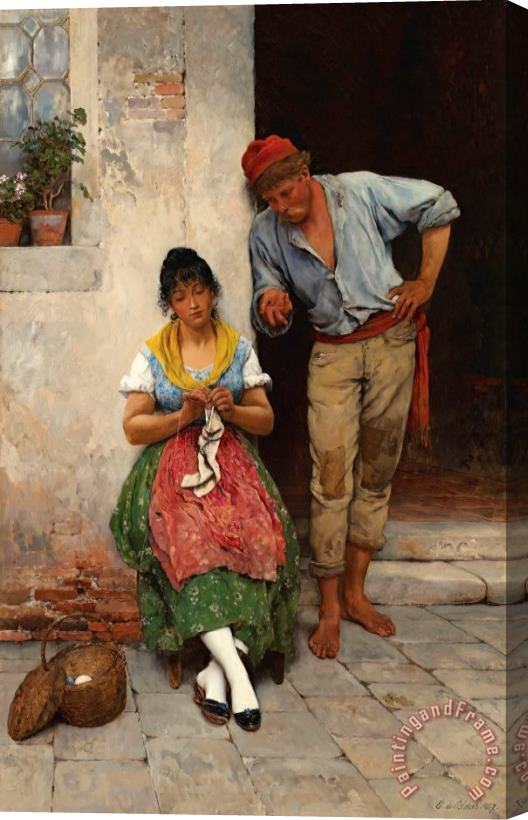 Eugen von Blaas The Courtship, 1887 Stretched Canvas Print / Canvas Art