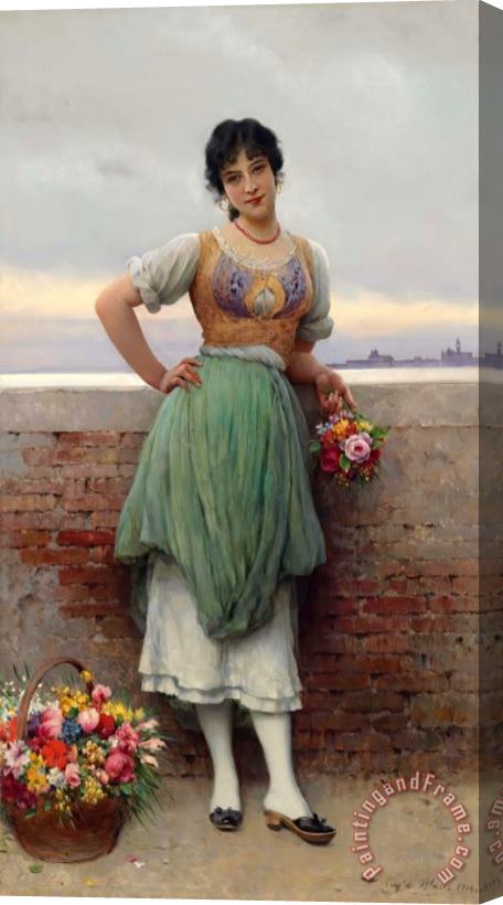 Eugen von Blaas The Venetian Flower Seller Stretched Canvas Painting / Canvas Art
