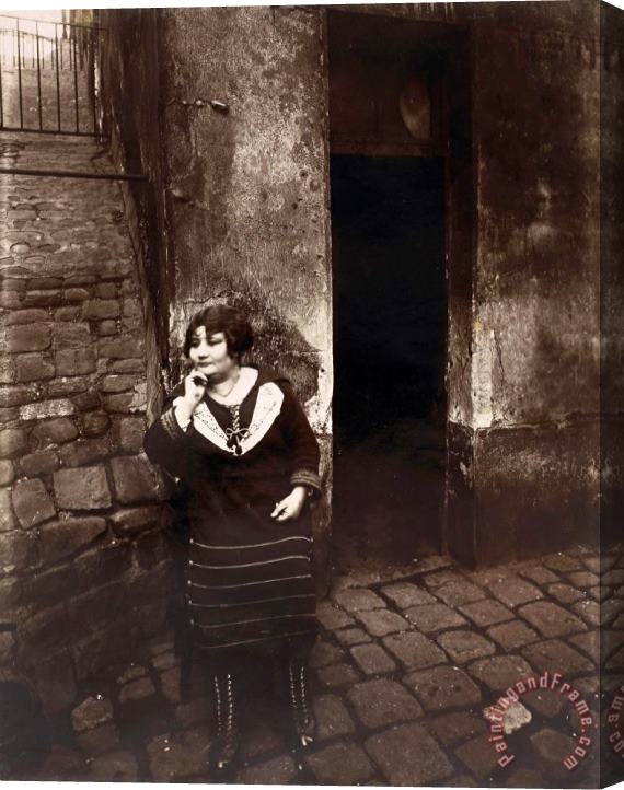 Eugene Atget La Villette. Rue Asselin, Prostitute Waiting in Front of Her Door Stretched Canvas Painting / Canvas Art