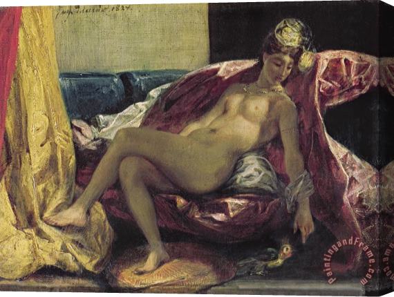 Eugene Delacroix Reclining Odalisque Or, Woman with a Parakeet Stretched Canvas Painting / Canvas Art