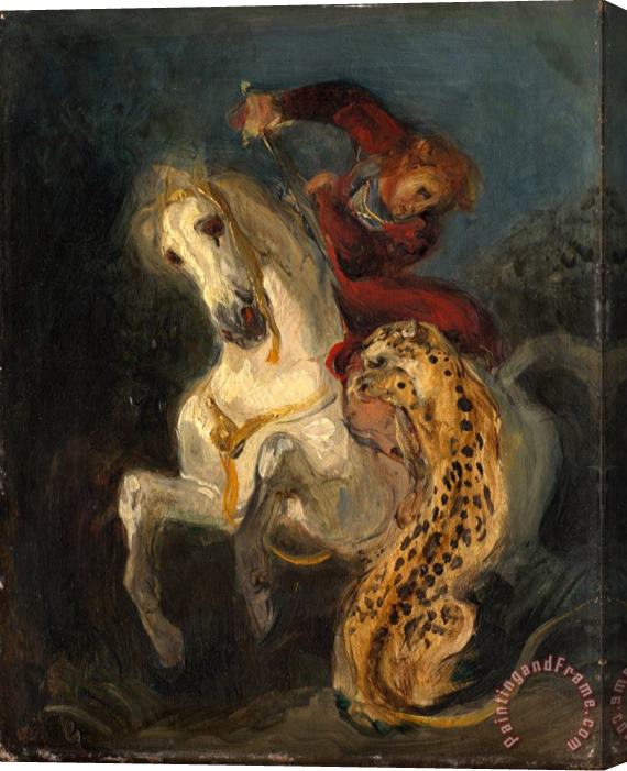 Eugene Delacroix Rider Attacked by a Jaguar Stretched Canvas Painting / Canvas Art