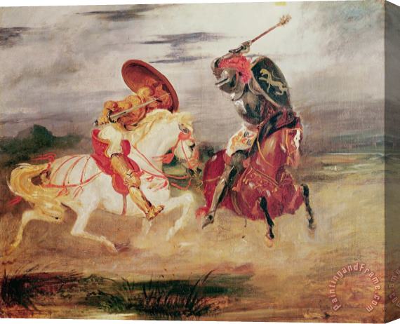 Eugene Delacroix Two Knights Fighting in a Landscape Stretched Canvas Painting / Canvas Art
