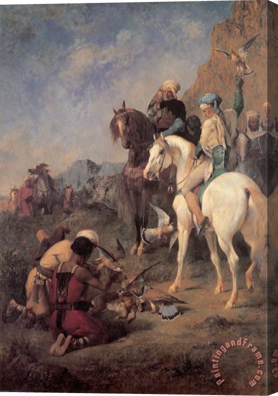 Eugene Fromentin Falcon Hunting in Algeria Stretched Canvas Painting / Canvas Art