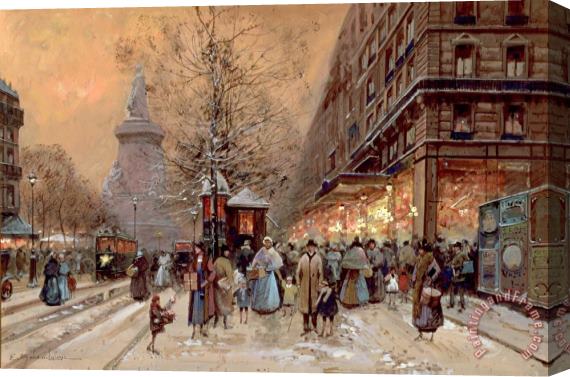 Eugene Galien-Laloue A Busy Boulevard Near The Place De La Republique Paris Stretched Canvas Print / Canvas Art