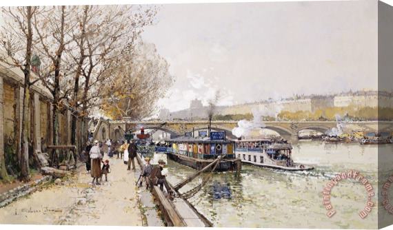 Eugene Galien-Laloue Barges On The Seine Stretched Canvas Print / Canvas Art