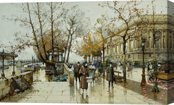 Eugene Galien-Laloue Le Quai De Louvre Paris Stretched Canvas Print / Canvas Art