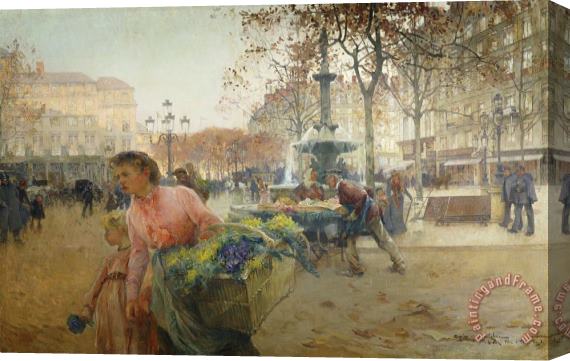 Eugene Galien-Laloue Place Du Theatre Francais Paris Stretched Canvas Print / Canvas Art