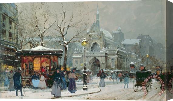 Eugene Galien-Laloue Snow Scene In Paris Stretched Canvas Print / Canvas Art