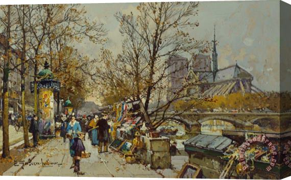 Eugene Galien-Laloue The Rive Gauche Paris With Notre Dame Beyond Stretched Canvas Print / Canvas Art