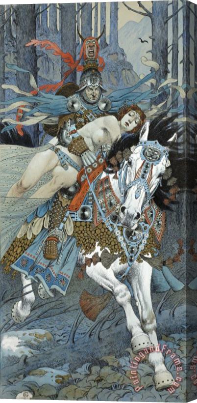 Eugene Grasset Abduction of a Woman by a Mounted Knight Stretched Canvas Painting / Canvas Art