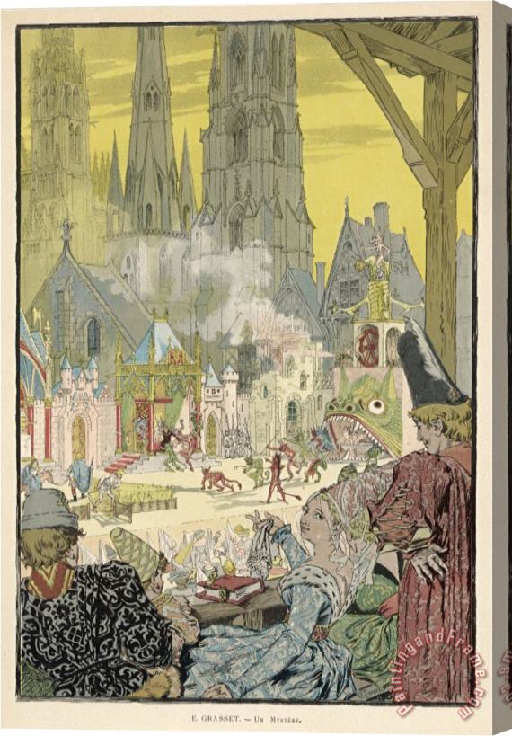 Eugene Grasset Mystery Play in The Grounds of a Cathedral with Spectacles Stretched Canvas Print / Canvas Art
