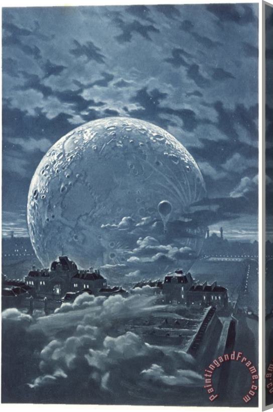 Eugene Grasset Surreal Image of The Moon Over Le Champ De Mars in Paris Stretched Canvas Print / Canvas Art