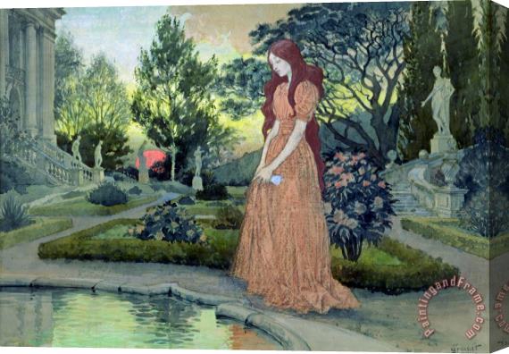 Eugene Grasset Young girl in a garden Stretched Canvas Painting / Canvas Art