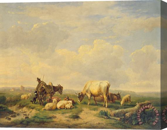 Eugene Joseph Verboeckhoven Herdsman and Herd Stretched Canvas Print / Canvas Art