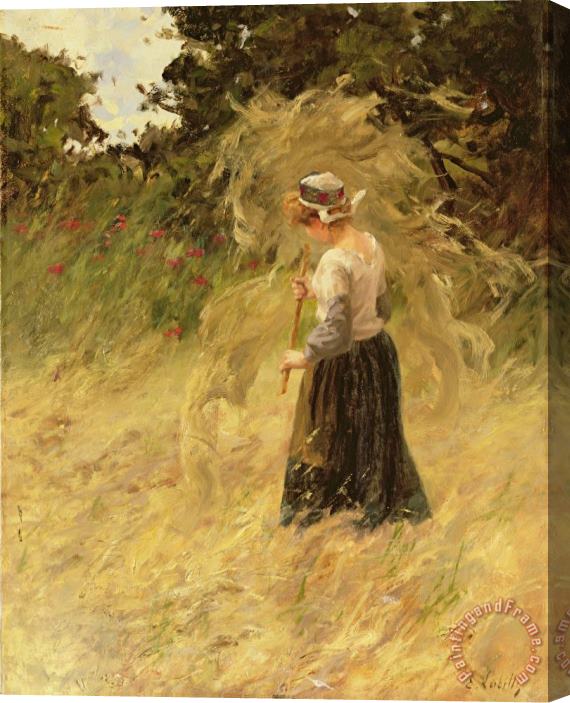 Eugene Leon Labitte A Girl Harvesting Hay Stretched Canvas Painting / Canvas Art