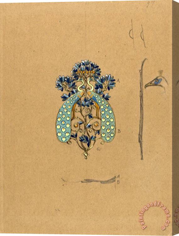 Eugene Samuel Grasset Design for a Belt Buckle with Peacock Motif Stretched Canvas Print / Canvas Art
