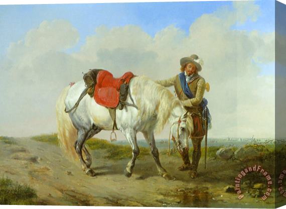 Eugene Verboeckhoven A Cavalier Watering His Mount Stretched Canvas Painting / Canvas Art