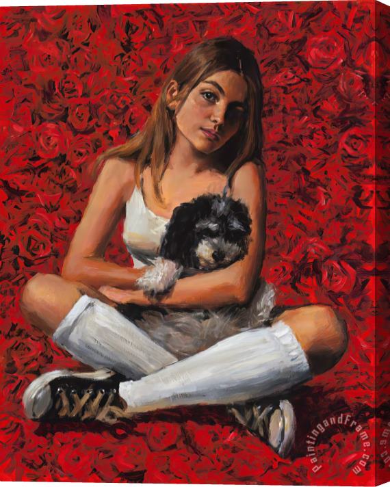 Fabian Perez Camila with Red Roses, 2021 Stretched Canvas Print / Canvas Art