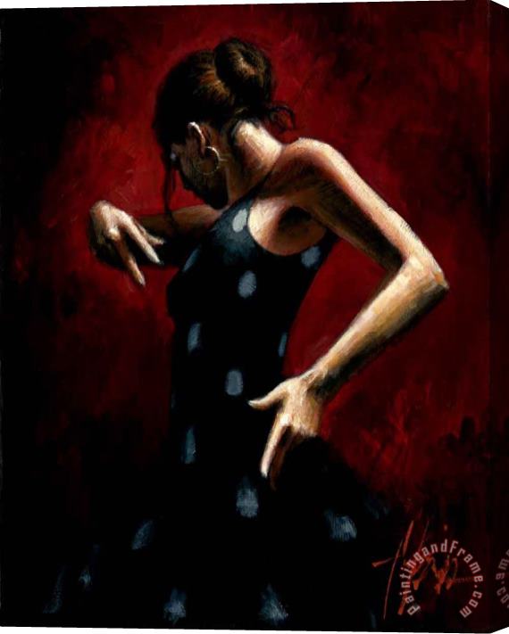 Fabian Perez El Baile De Flamenco En Rojo Pokadots Stretched Canvas Print / Canvas Art