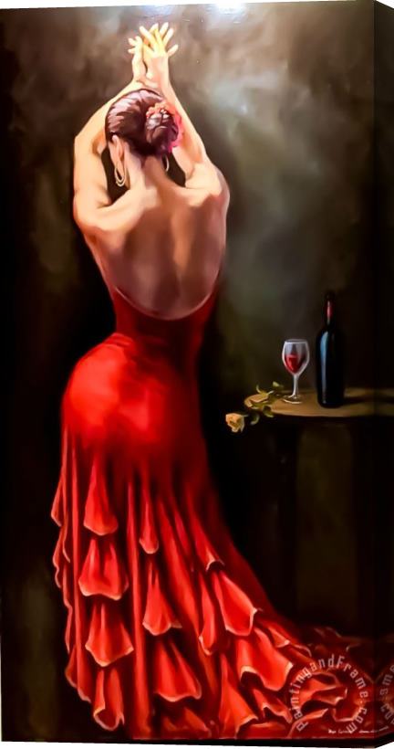 Fabian Perez Flamenco Red Wine Stretched Canvas Painting / Canvas Art