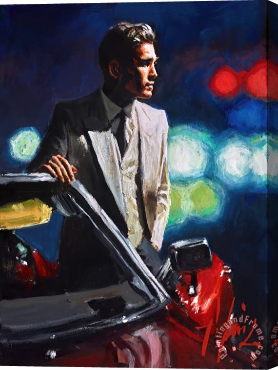 Fabian Perez Jimmy with Red Cadillac Stretched Canvas Print / Canvas Art