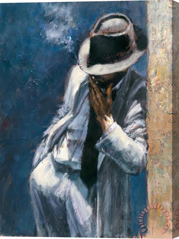 Fabian Perez Man in White Suit Blue Stretched Canvas Painting / Canvas Art