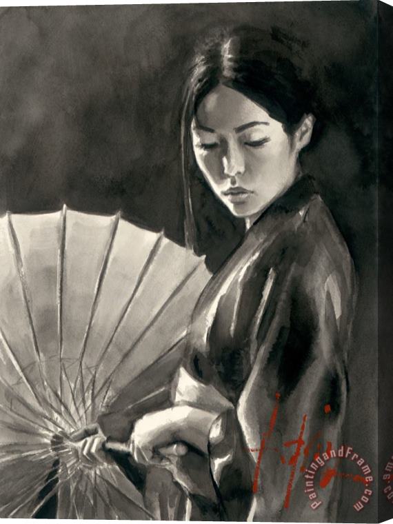Fabian Perez Michiko with Umbrella II Stretched Canvas Painting / Canvas Art