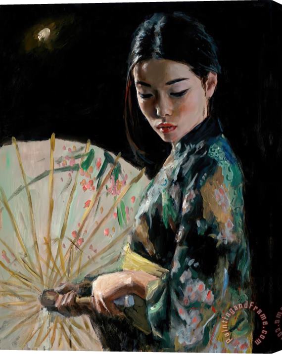 Fabian Perez Michiko with White Umbrella Stretched Canvas Painting / Canvas Art