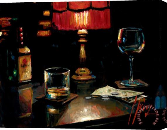 Fabian Perez Noches De Malavida Con Whiskey And Red Stretched Canvas Print / Canvas Art