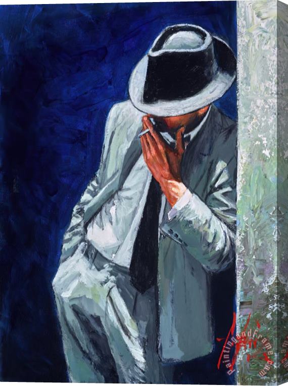 Fabian Perez Smoking Man in White Suit Stretched Canvas Painting / Canvas Art