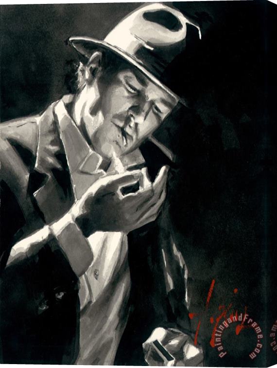 Fabian Perez Study for Man Lighting Cigarette Stretched Canvas Painting / Canvas Art
