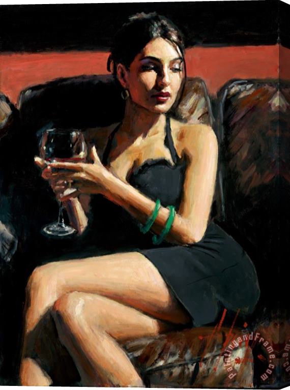Fabian Perez Tess on Leather Couch Stretched Canvas Print / Canvas Art