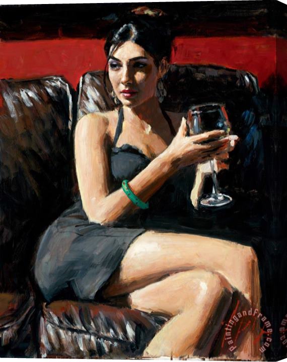 Fabian Perez Tess on Leather Couch Stretched Canvas Painting / Canvas Art