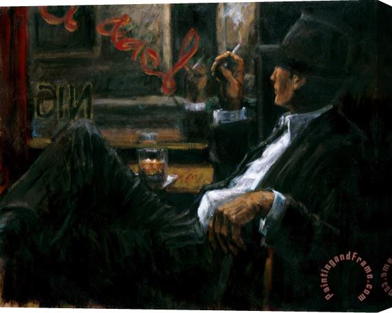 Fabian Perez Whiskey at Las Brujas Stretched Canvas Print / Canvas Art