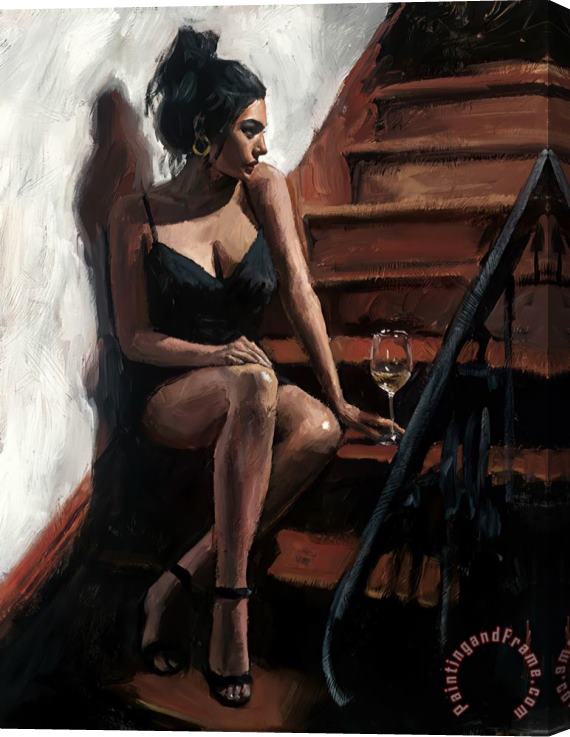 Fabian Perez White Wine on The Stairs II Stretched Canvas Painting / Canvas Art