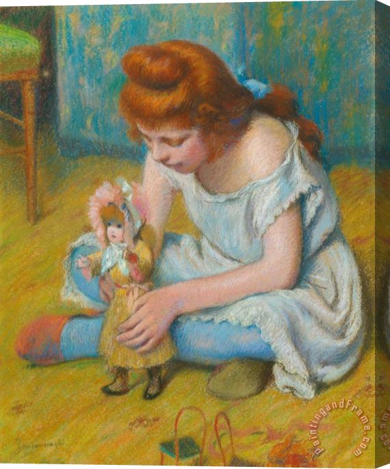 Federico Zandomeneghi Young Girl Playing with a Doll Stretched Canvas Painting / Canvas Art
