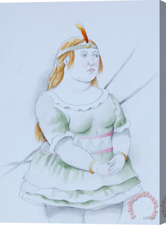 Fernando Botero Dancer with Green Tutu And with an Orange Plumed Headband, 2007 Stretched Canvas Painting / Canvas Art