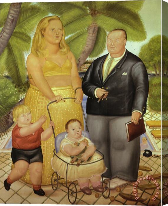 fernando botero Frank Lloyd And His Family in Paradise Island Stretched Canvas Painting / Canvas Art