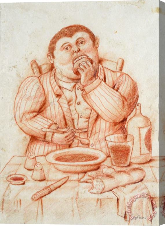 Fernando Botero Man Eating, 2001 Stretched Canvas Painting / Canvas Art