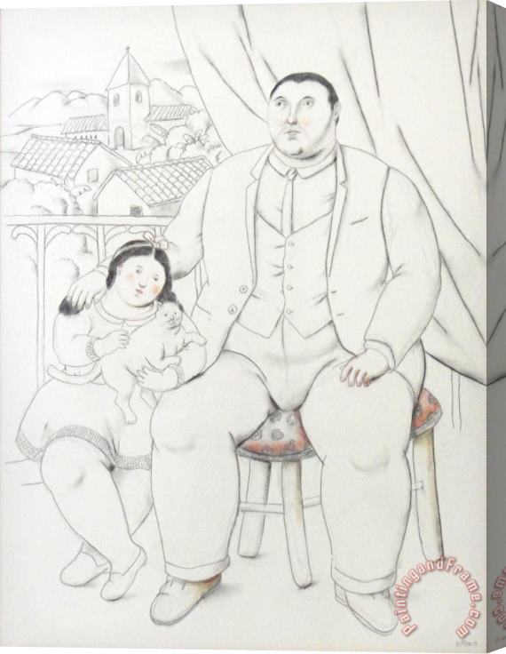 Fernando Botero Man with Little Girl And Cat, 2013 Stretched Canvas Painting / Canvas Art