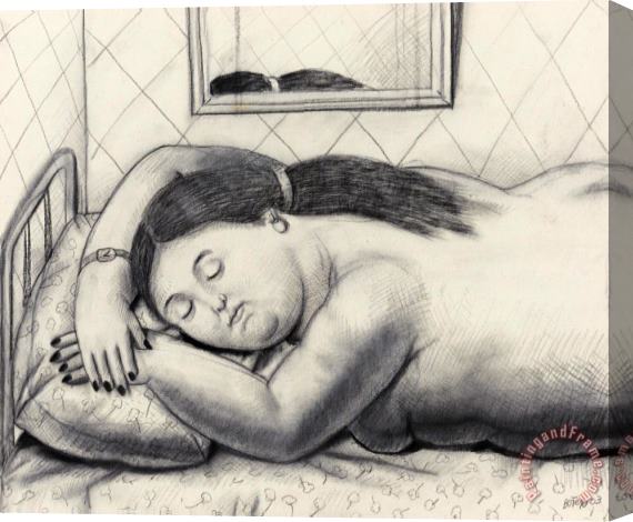 Fernando Botero Mujer Dormida Sobre Una Cama, 2003 Stretched Canvas Painting / Canvas Art
